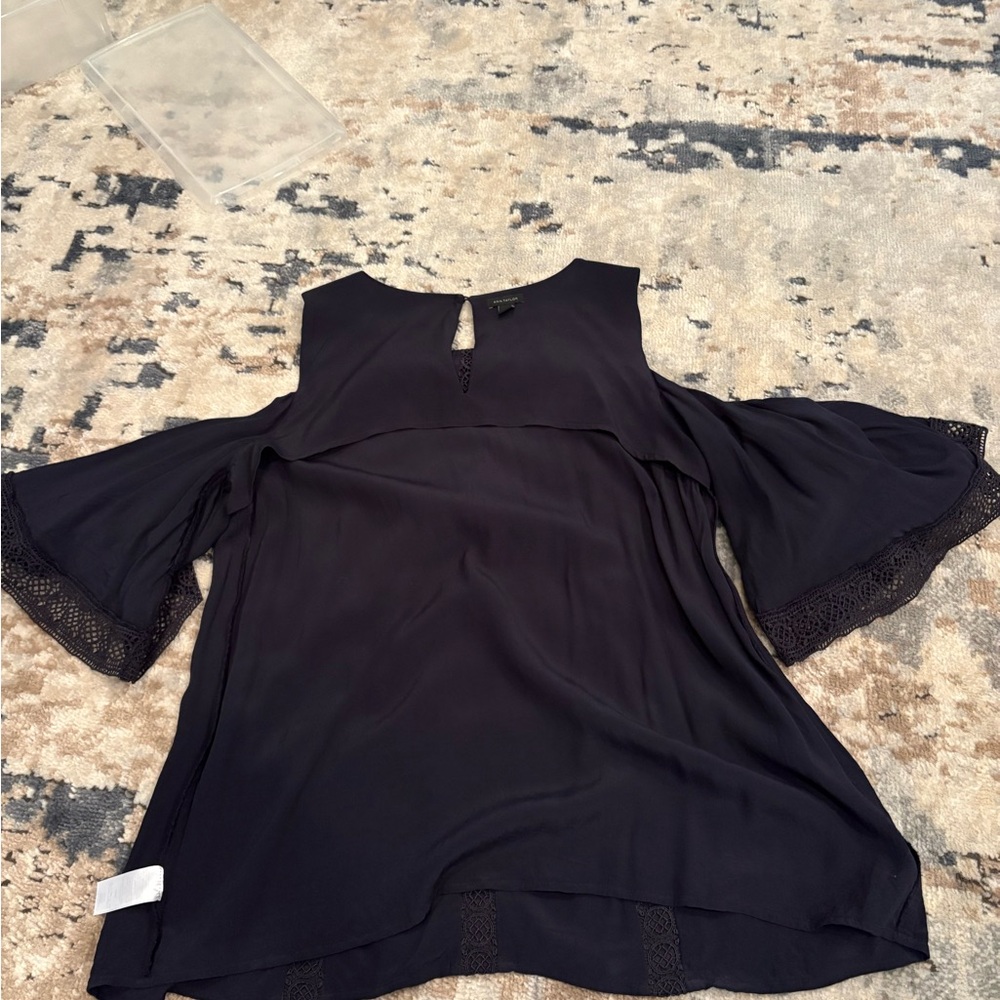 Ann Taylor Black Blouse with Lace Bell Sleeves